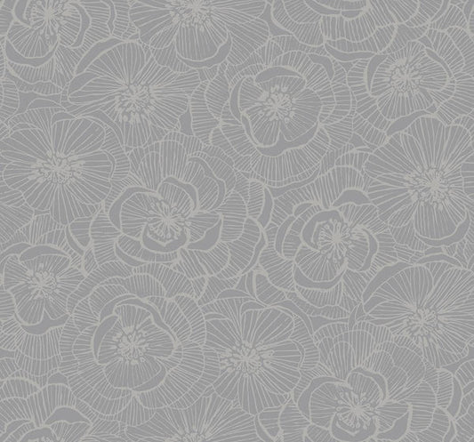 Seabrook Graphic Floral Metallic Silver Wallpaper