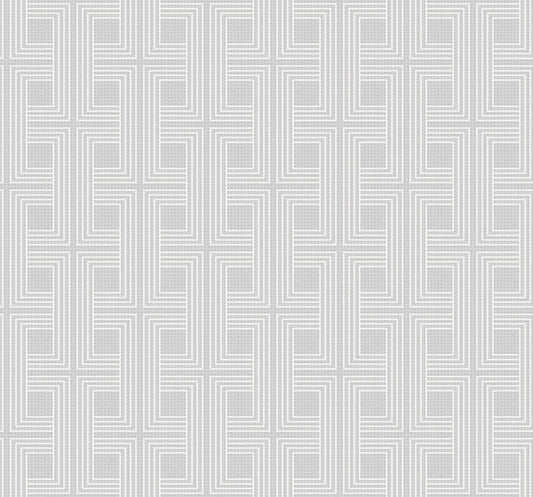 Seabrook Interlocking Squares Metallic Gray And Off-White Wallpaper