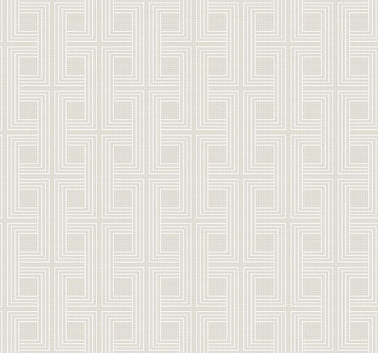 Seabrook Interlocking Squares Metallic Tan And Off-White Wallpaper