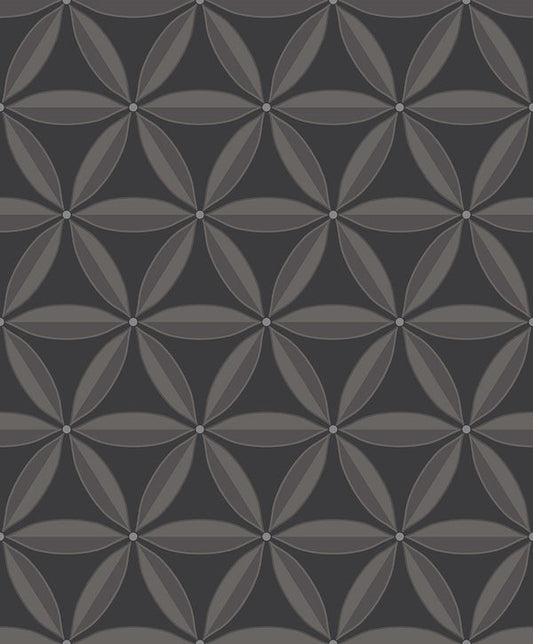 Seabrook Lens Geometric Ebony And Charcoal Wallpaper