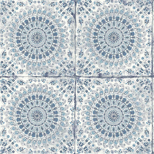 Seabrook Mandala Boho Tile Cerulean And Washed Denim Wallpaper