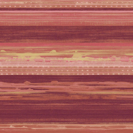 Seabrook Horizon Brushed Stripe Cranberry, Scarlet, And Blonde Wallpaper