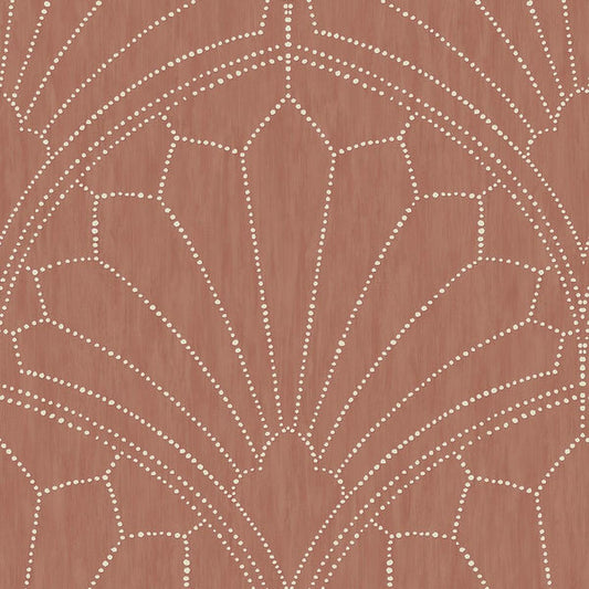 Seabrook Scallop Medallion Redwood And Ivory Wallpaper