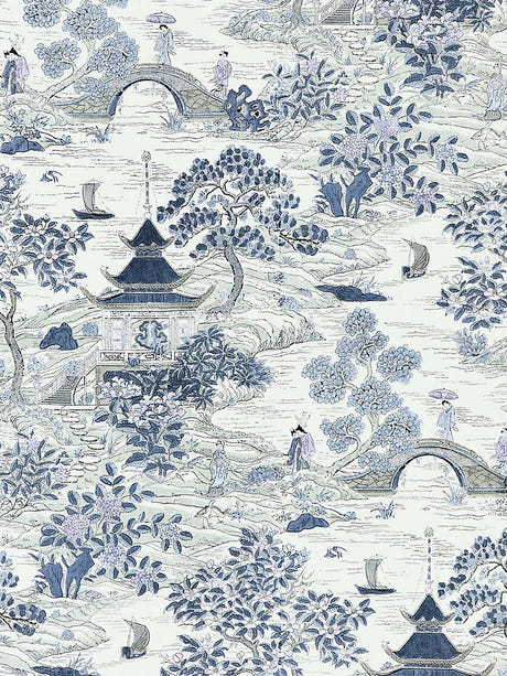 scalamandre satomi hand block print evening blue fabric - scala 16624-003