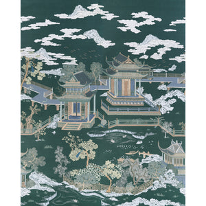schumacher - coromandel panel set - midnight green - 5014162 - wallpaper