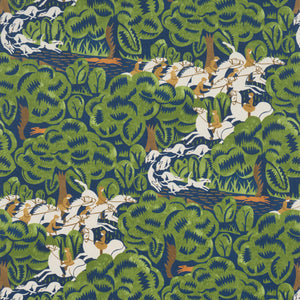 schumacher - margaret schloeman's fox chase - navy & green - 5016151 - wallpaper