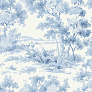 schumacher - countryside morning - blue and white - 6142 - wallpaper