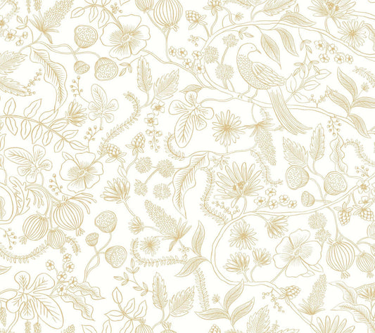 Rifle Paper Co. Aviary Peel And Stick Off White/Gold Wallpaper