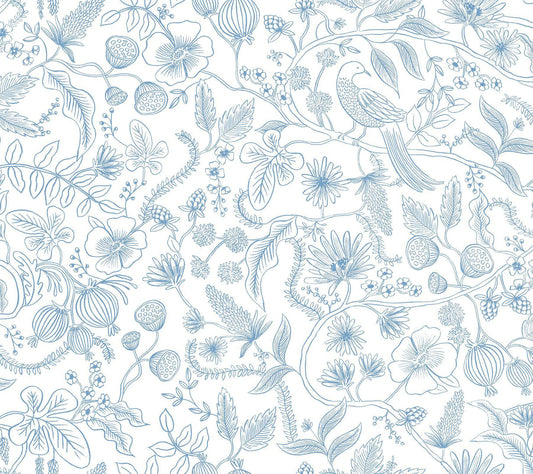 Rifle Paper Co. Aviary Peel And Stick Blue/Cream Wallpaper