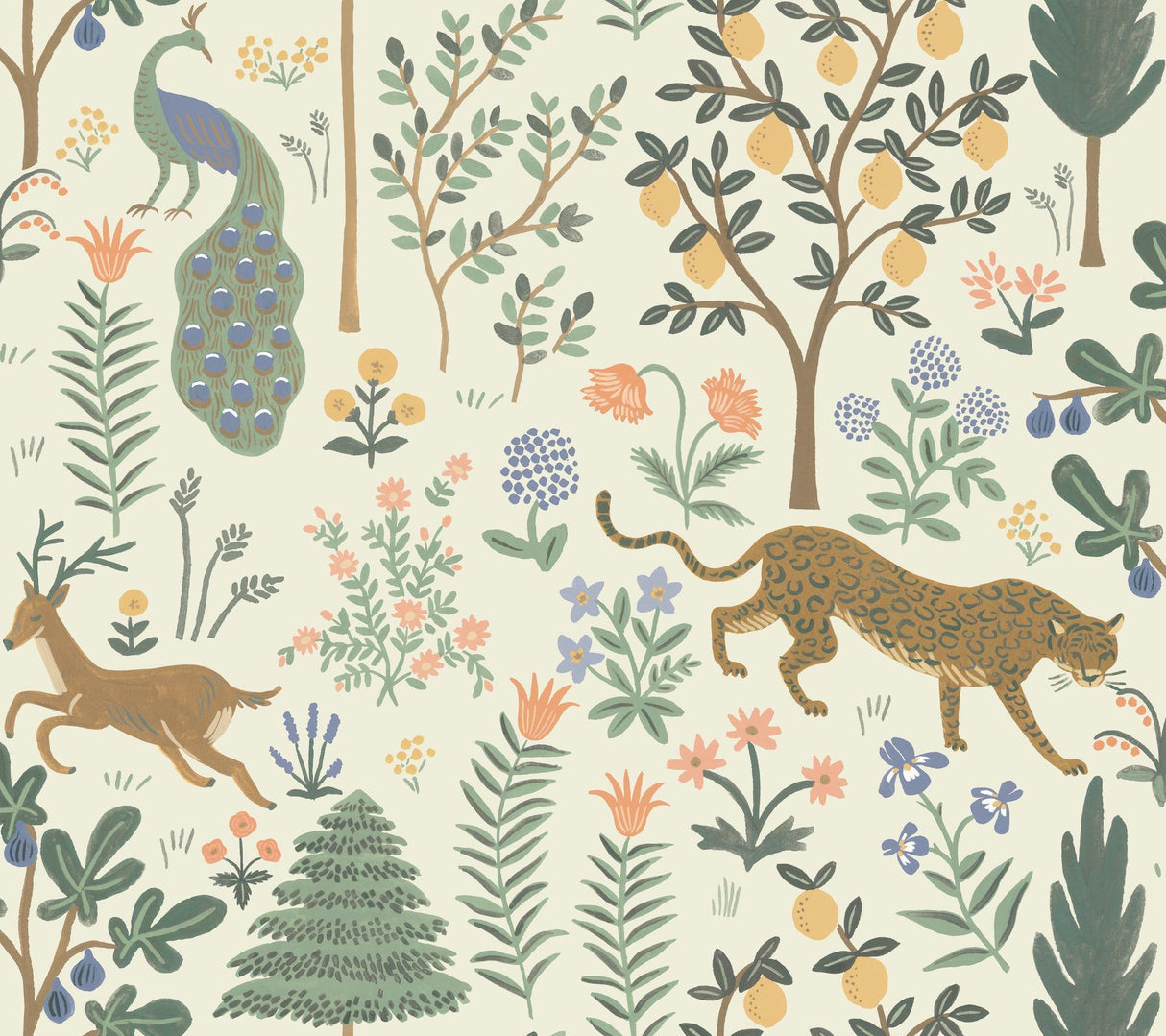 rifle paper co. menagerie peel and stick cream wallpaper