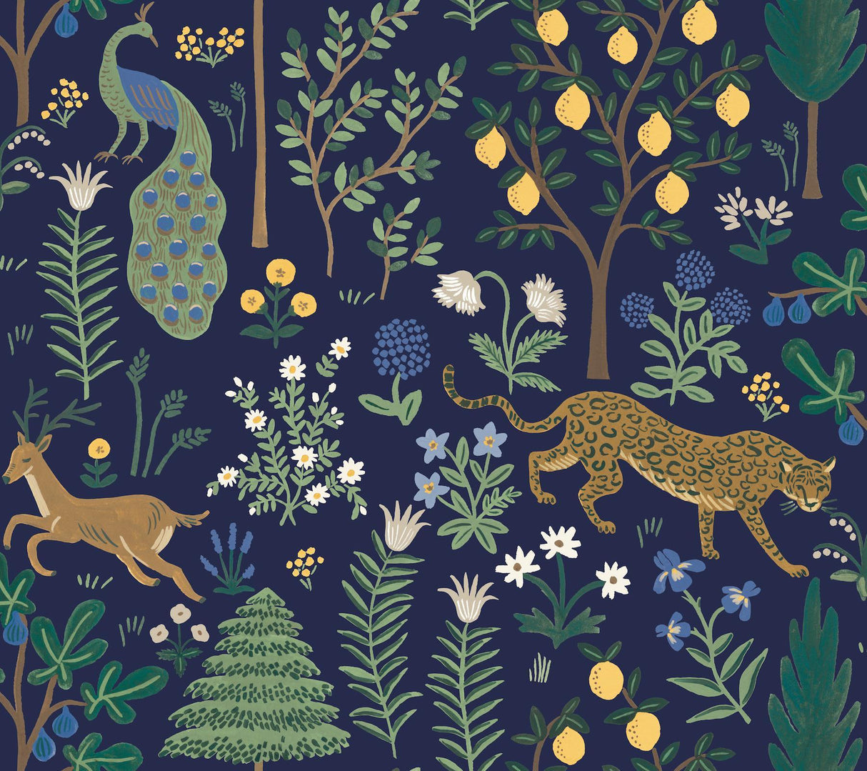 rifle paper co. menagerie peel and stick blue wallpaper