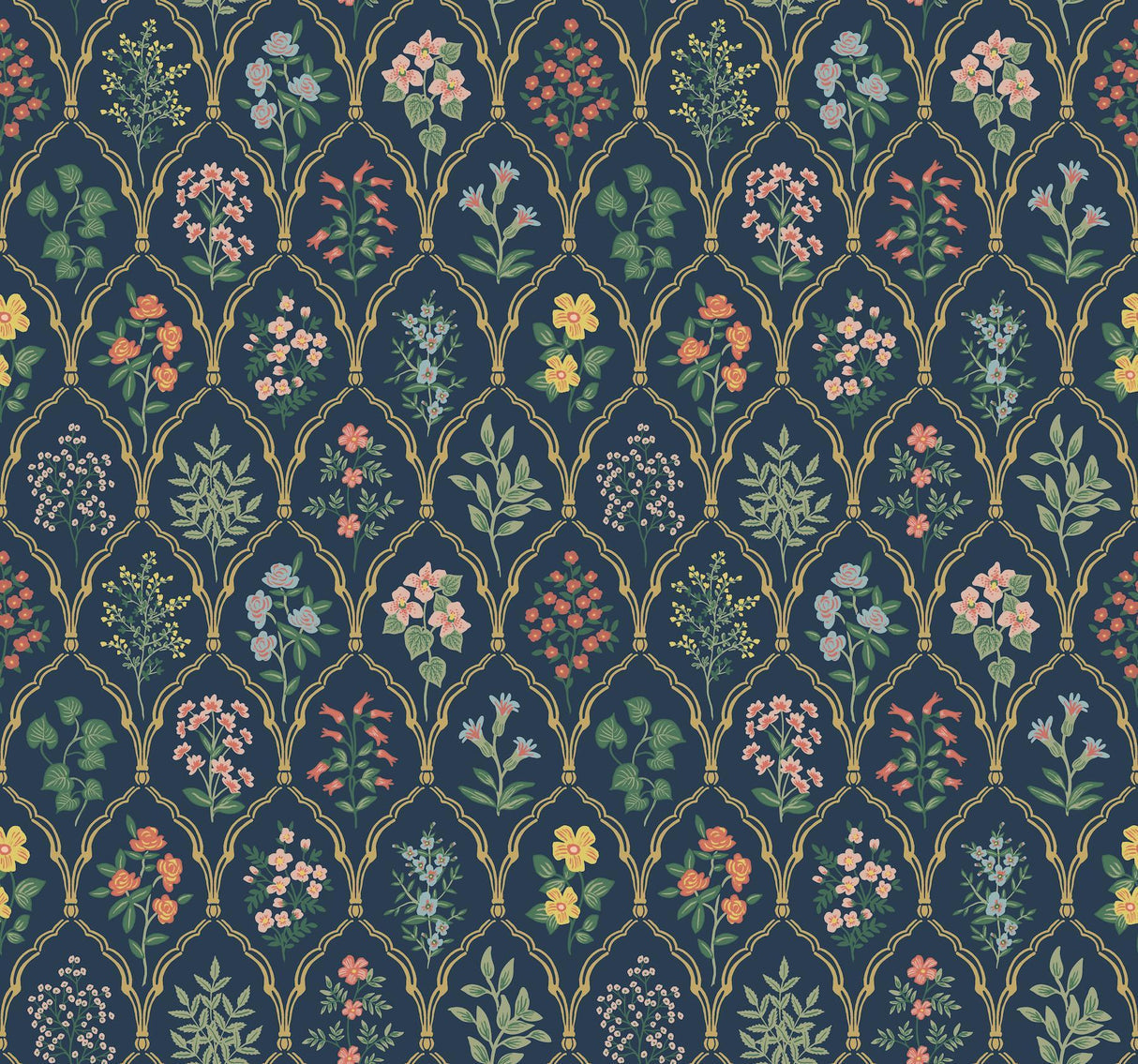rifle paper co. hawthorne navy wallpaper