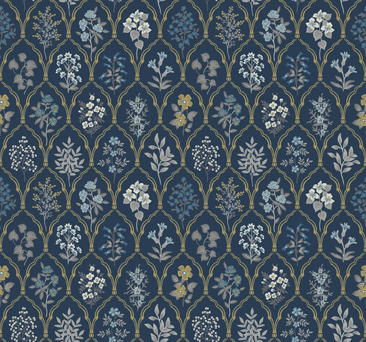 Rifle Paper Co. Hawthorne Navy/Gold Wallpaper
