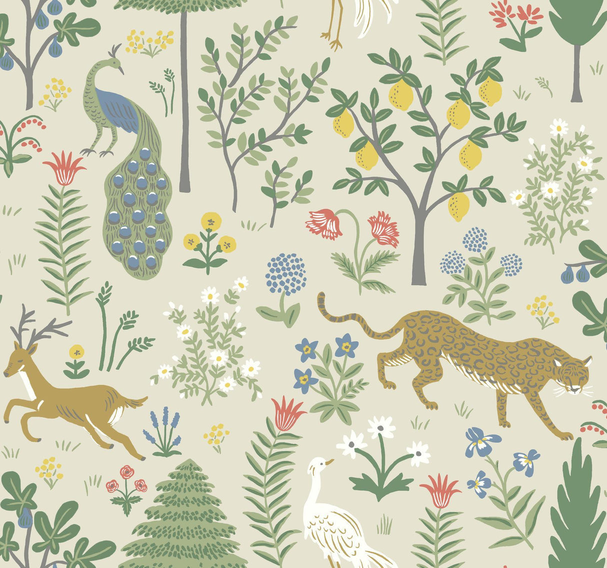 rifle paper co. menagerie beige wallpaper