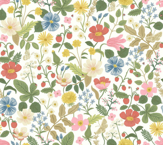 Rifle Paper Co. Strawberry Fields White Wallpaper