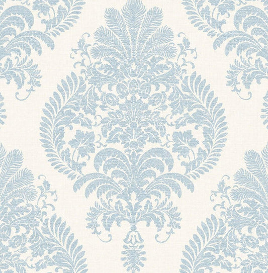 Seabrook Antigua Damask Blue Frost And Bone White Wallpaper