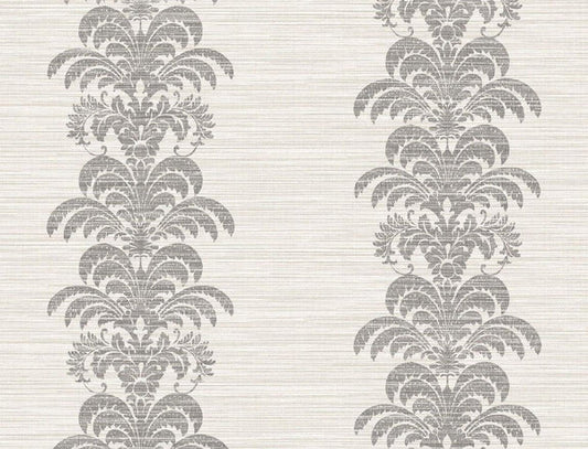 Seabrook Palm Frond Stripe Stringcloth Charcoal And Ivory Wallpaper