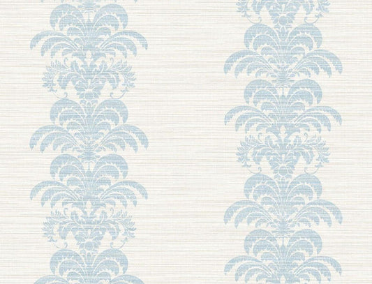 Seabrook Palm Frond Stripe Stringcloth Blue Frost And Bone White Wallpaper