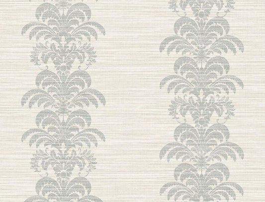 Seabrook Palm Frond Stripe Stringcloth Cove Gray And Alabaster Wallpaper