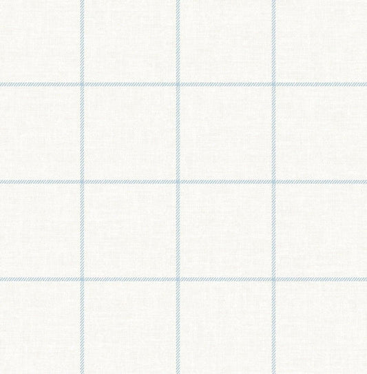 Seabrook Linen Check Blue Frost And Bone White Wallpaper