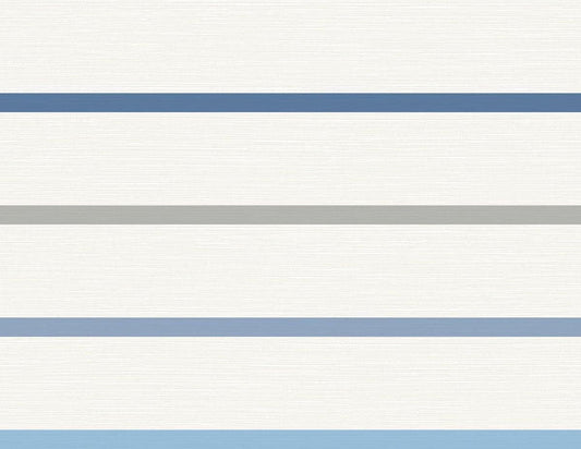 Seabrook Crew Stripe Air Force Blue, Gray, And Eggshell Wallpaper