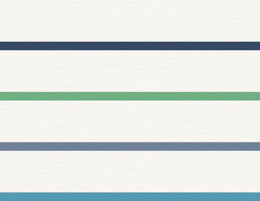 Seabrook Crew Stripe Midnight Blue, Spearmint, And Eggshell Wallpaper