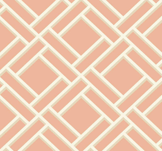 Seabrook Block Trellis Melon And Arrowroot Wallpaper