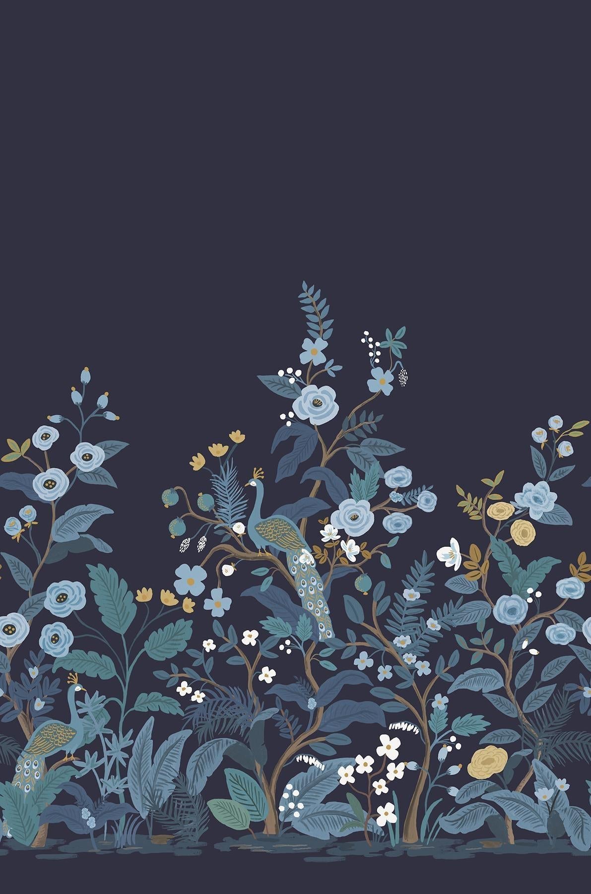 rifle paper co. peacock wall blue mural