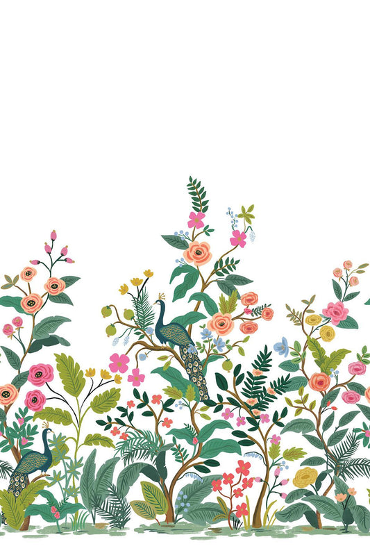 Rifle Paper Co. Peacock Wall White & Off-White Mural