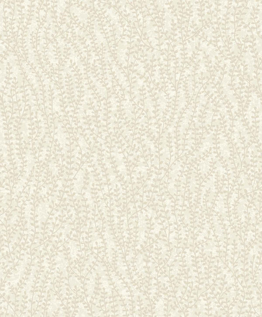 Seabrook Seaweed Beaded Branches Off White Satin Wallpaper
