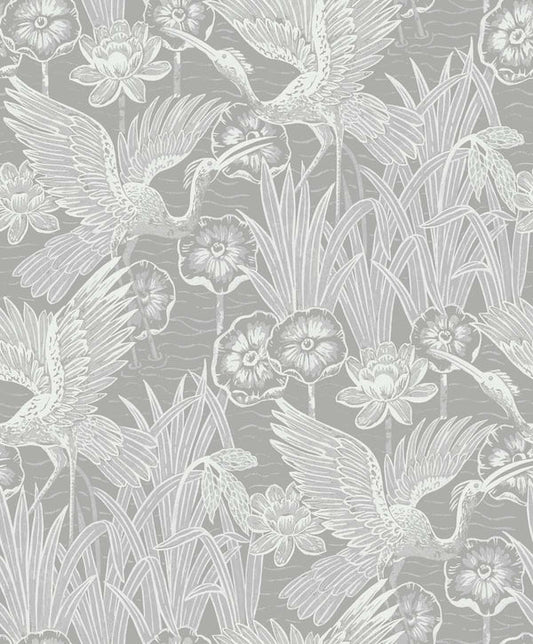 Seabrook Marsh Cranes Anew Grey Wallpaper