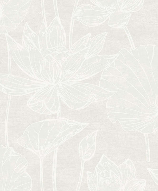 Seabrook Water Lilies White Pearl Wallpaper