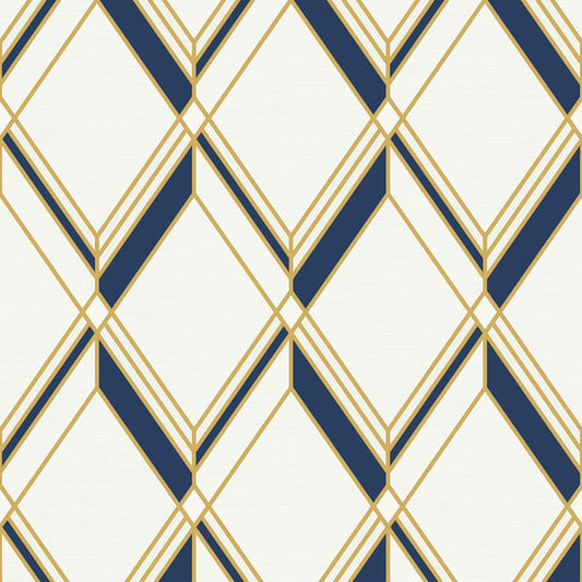 Seabrook Brooklyn Diamond Metallic Gold & Navy Wallpaper