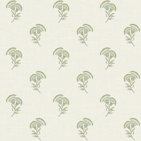 seabrook lotus branch floral washed green & herb wallpaper