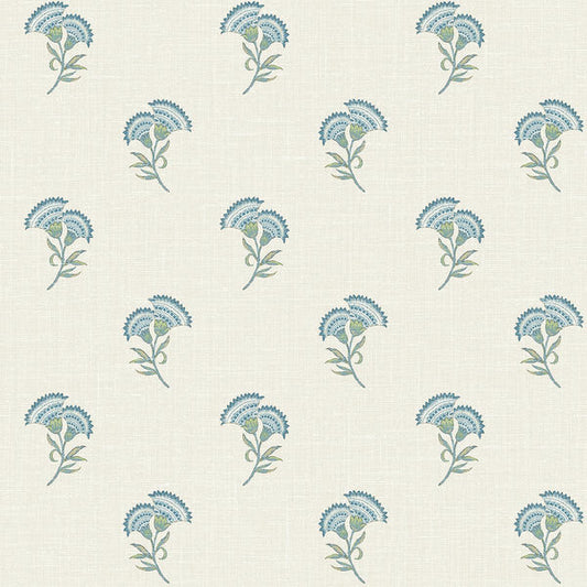 Seabrook Lotus Branch Floral Blue Bell & Herb Wallpaper