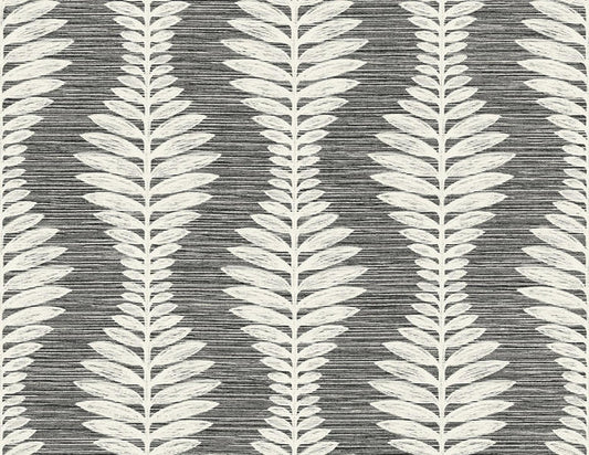 Seabrook Carina Leaf Ogee Charcoal Wallpaper