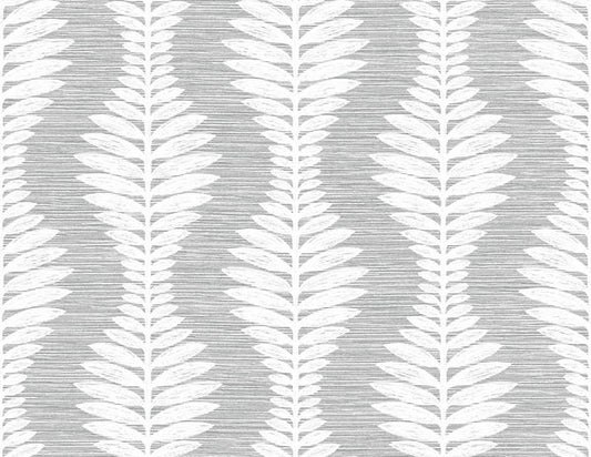 Seabrook Carina Leaf Ogee Morning Fog Wallpaper