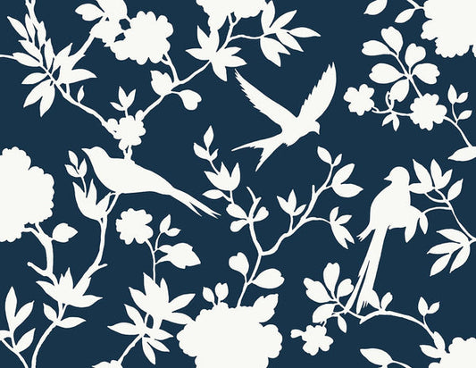 Seabrook Kauai Bird Toile Denim Blue Wallpaper