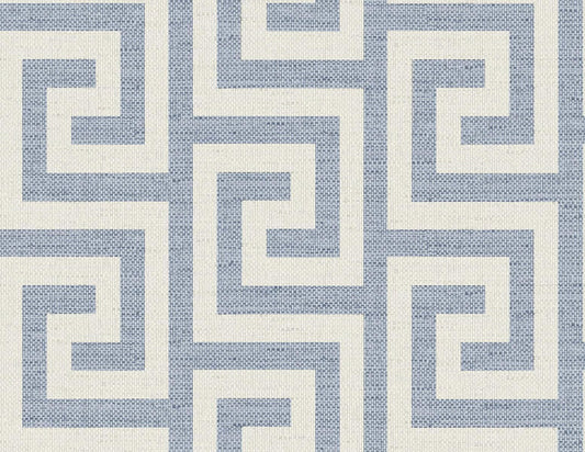 Seabrook Luna Retreat Greek Key Blue Lake Wallpaper