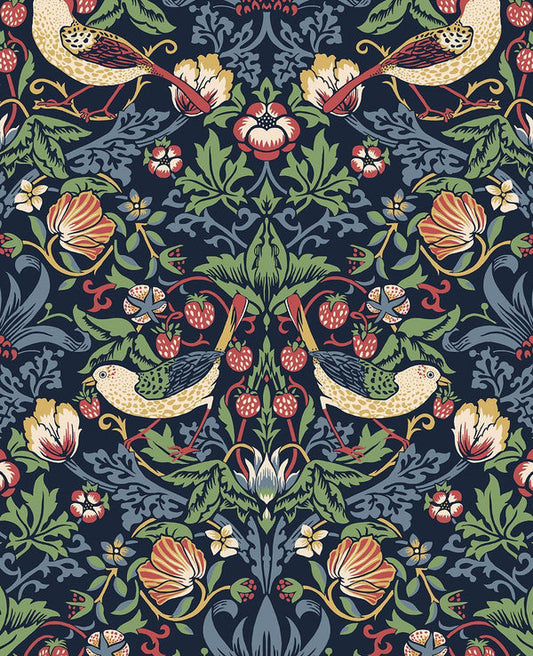 Seabrook Fragaria Garden Midnight Blue Wallpaper