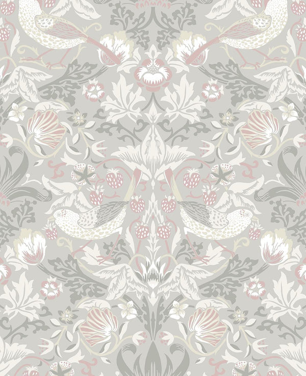 seabrook fragaria garden light grey & rose petal wallpaper