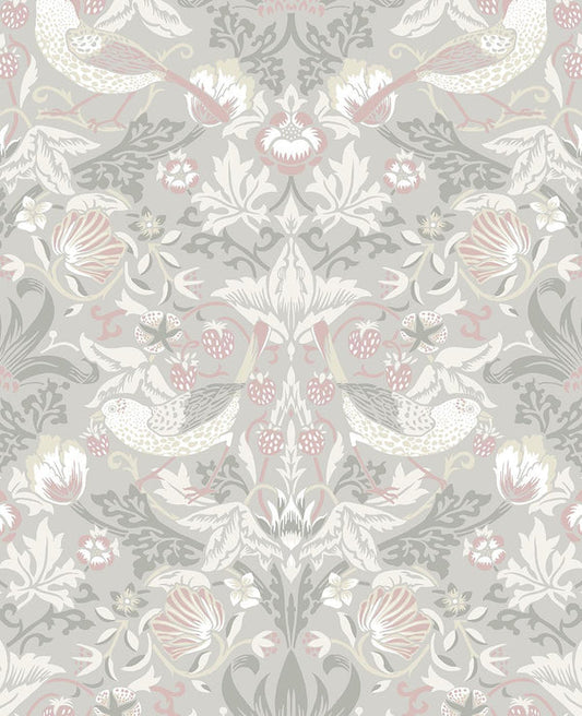 Seabrook Fragaria Garden Light Grey & Rose Petal Wallpaper