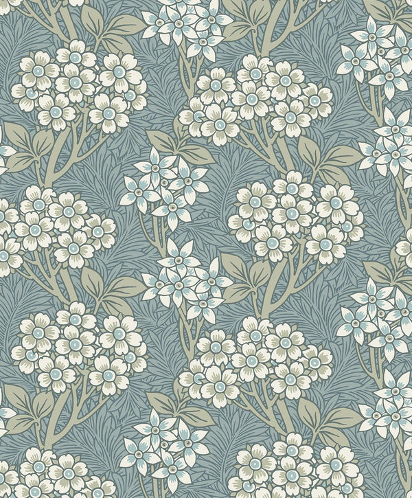 seabrook floral vine stream blue & sage wallpaper