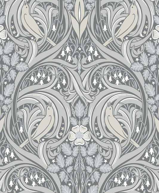 Seabrook Bird Scroll Argos Grey & Linen Wallpaper