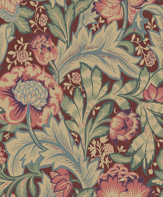 Seabrook Acanthus Garden Deep Mauve & Aegean Blue Wallpaper