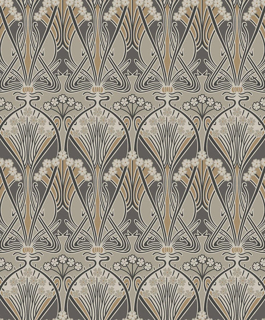 Seabrook Dragonfly Damask Bronze & Smoke Wallpaper