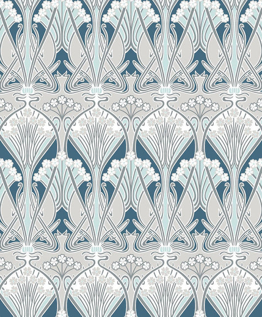 Seabrook Dragonfly Damask Aegean Blue & Dewdrop Wallpaper