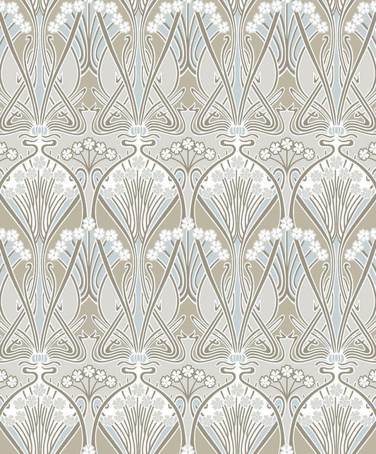 Seabrook Dragonfly Damask Soft Taupe & Blue Mist Wallpaper