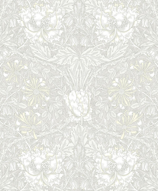 Seabrook Ogee Flora Swiss Coffee & Light Grey Wallpaper