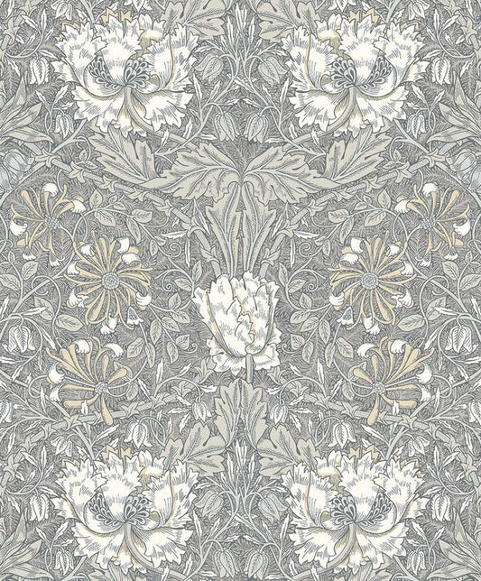 Seabrook Ogee Flora Stone Grey & Desert Sand Wallpaper